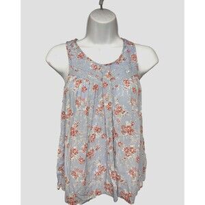 Chloe K Women's Size S Tank Blouse Blue Floral Flowy Crochet Cottagecore Prairie
